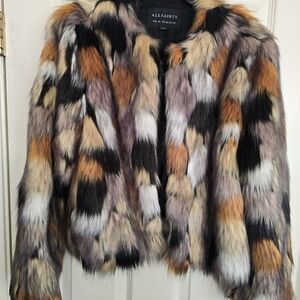 All Saints Black, Orange, and Cream Teddy Jacket